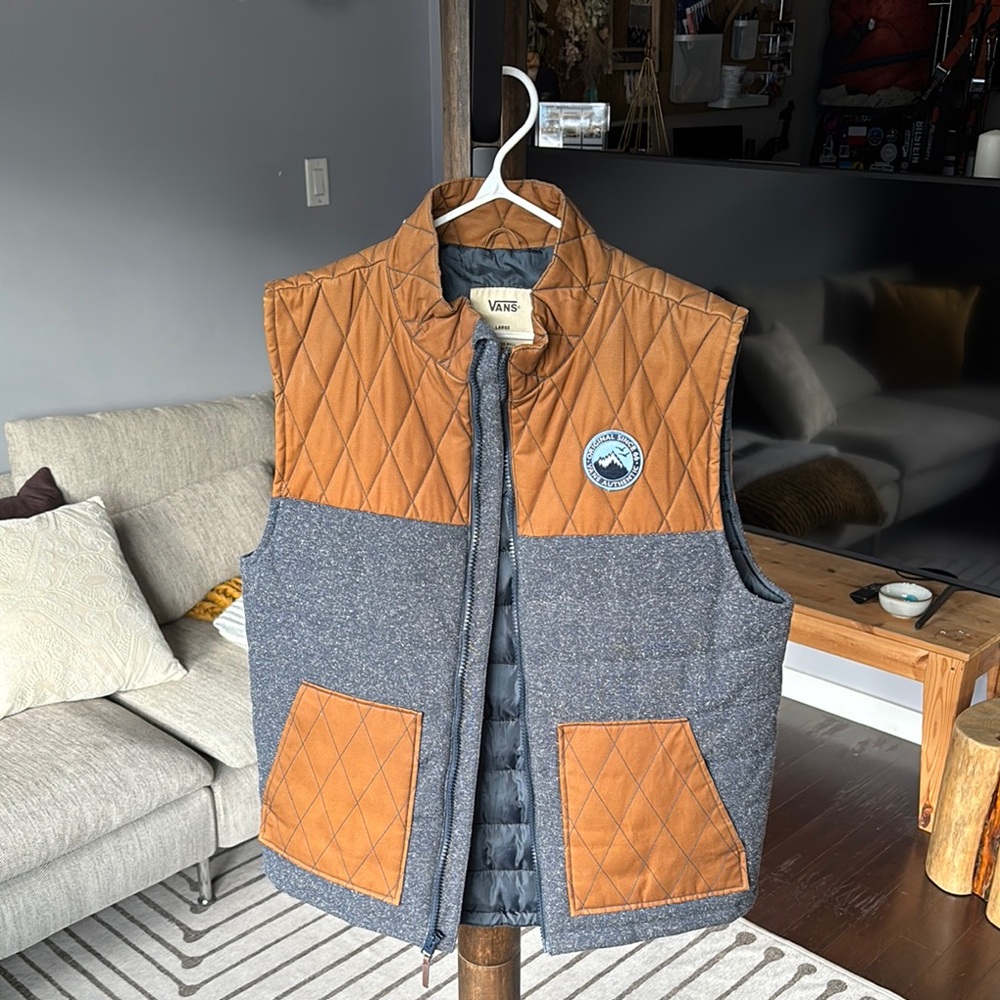 Vans Quilted Vest in Brown and Gray
